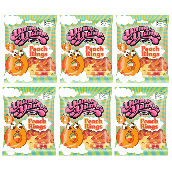 6 Bags Peach Rings Gummies Soft Chewy Gummy Candy Sugar Candies Fruity Treats