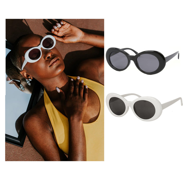2 Oval Sunglasses White Black Clout Goggles Retro Glasses Vintage Kurt Cobain