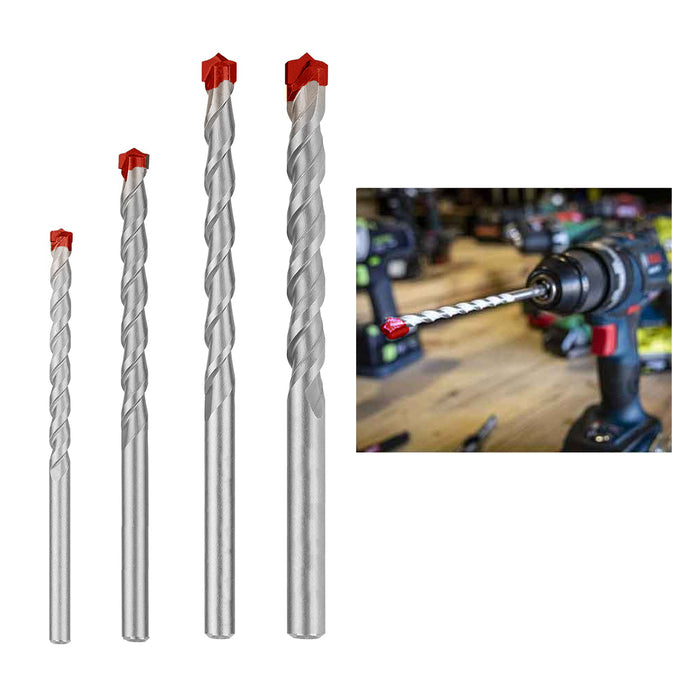 4 Pc Masonry Drill Bit Set 3/16" 1/4" 5/16" 3/8" Heat Treated Carbide Tips Tools