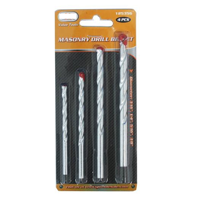 4 Pc Masonry Drill Bit Set 3/16" 1/4" 5/16" 3/8" Heat Treated Carbide Tips Tools