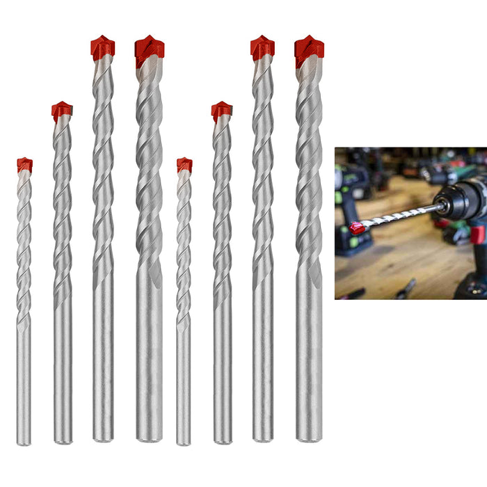 8 Pc Masonry Drill Bit Set Heat Treated Carbide Tips Tools 3/16" 1/4" 5/16" 3/8"