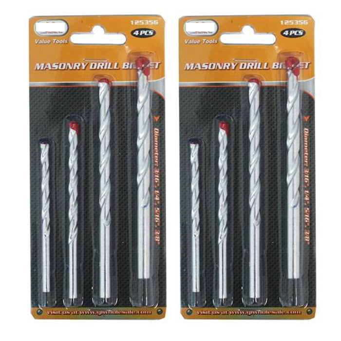 8 Pc Masonry Drill Bit Set Heat Treated Carbide Tips Tools 3/16" 1/4" 5/16" 3/8"