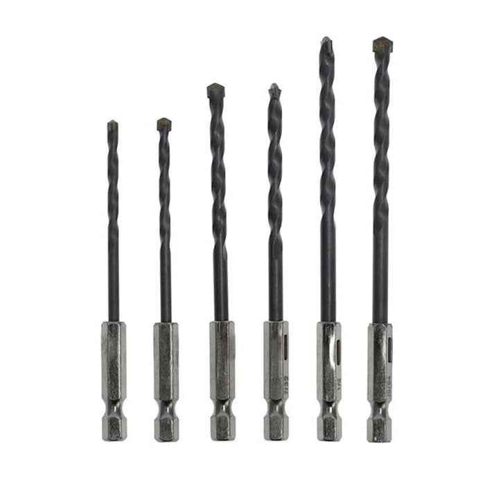 6 Pc Hex Shank Masonry Drill Bit Set Steel 1/4" 5/32" 11/64" 13/64" 7/32" 15/64"