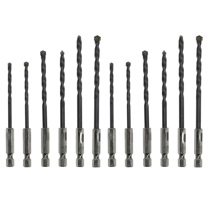 12 Pc Steel Hex Shank Masonry Drill Bit Set 1/4 5/32 11/64 13/64 7/32 15/64 Tool