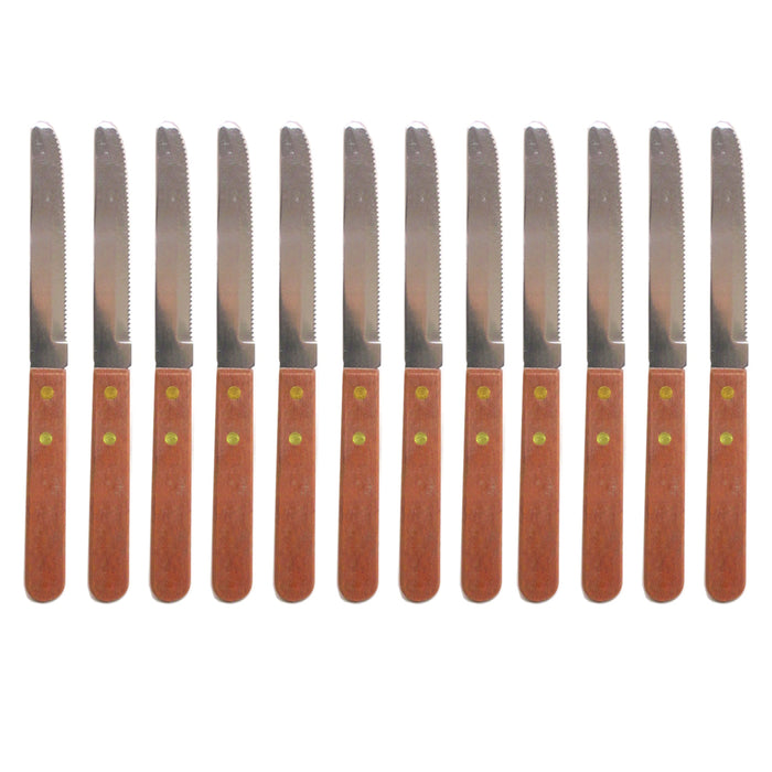 12 Steak Knife Serrated Edge Stainless Steel Blade Wooden Knives Cutlery Utensil