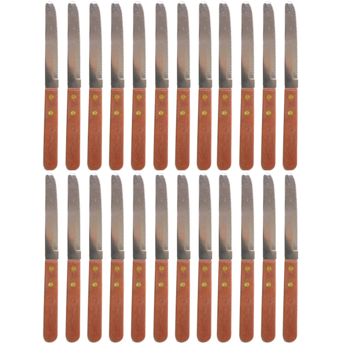 24 Stainless Steel Steak Knife Serrated Edge Blade Wooden Handle Knives Cutlery