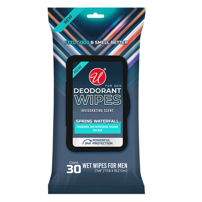 2 Packs Men's Deodorant Wipes Refreshing Moist Hand Cleaning Spring Scent 60 Ct