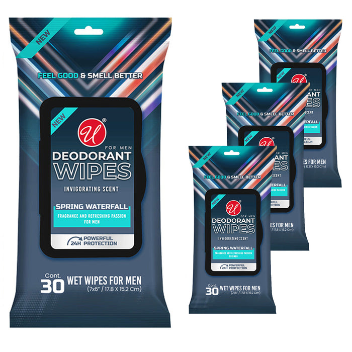 4 Packs Men's Deodorant Wipes Cleaning Towelette Moist Cloth Spring Scent 120 Ct