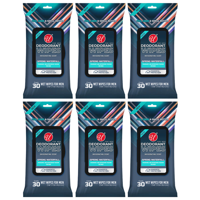 6 Packs Men's Deodorant Wet Wipes Cleaning Cloths Moist Towelette Fresh 180 Ct