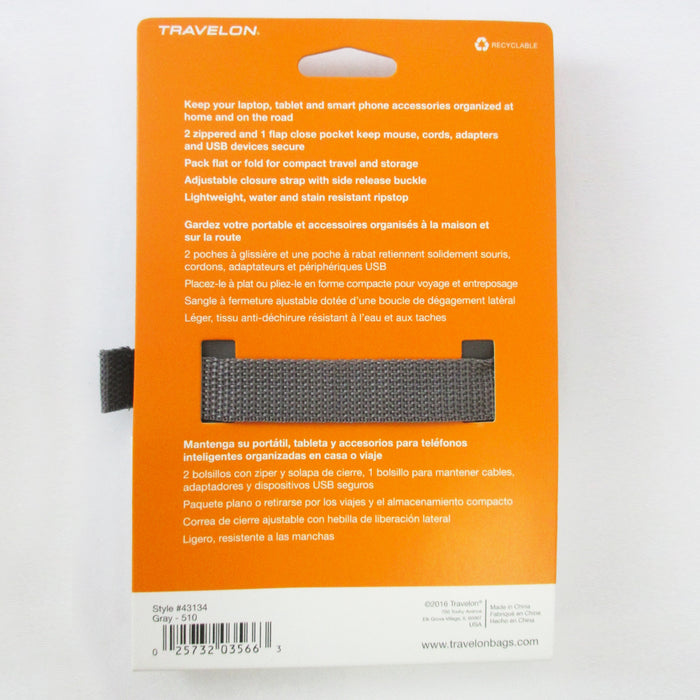 Travelon Tech Accessory Organizer Charger Cord Electronics Gadget Bag Cable Wire