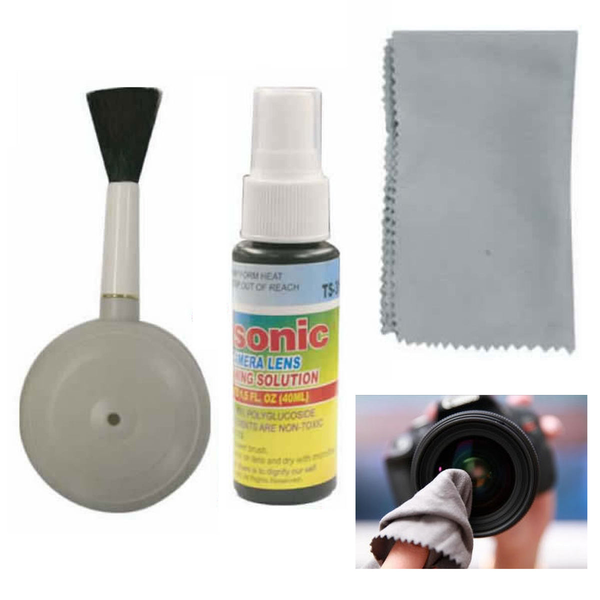 3 Pc Camera Lens Cleaner Kit LCD Cleaning Spray Microfiber Cloth Air B ...