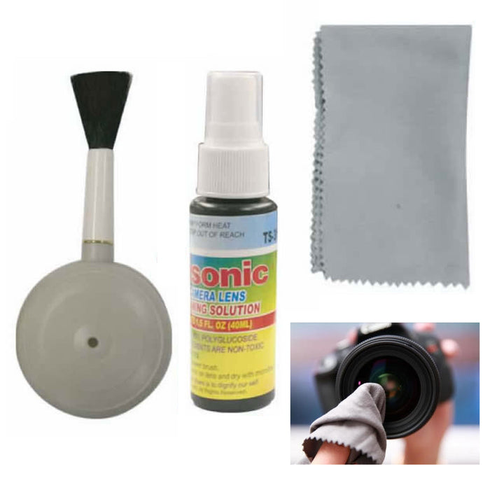 3 Pc Camera Lens Cleaner Kit LCD Cleaning Spray Microfiber Cloth Air Blow Brush