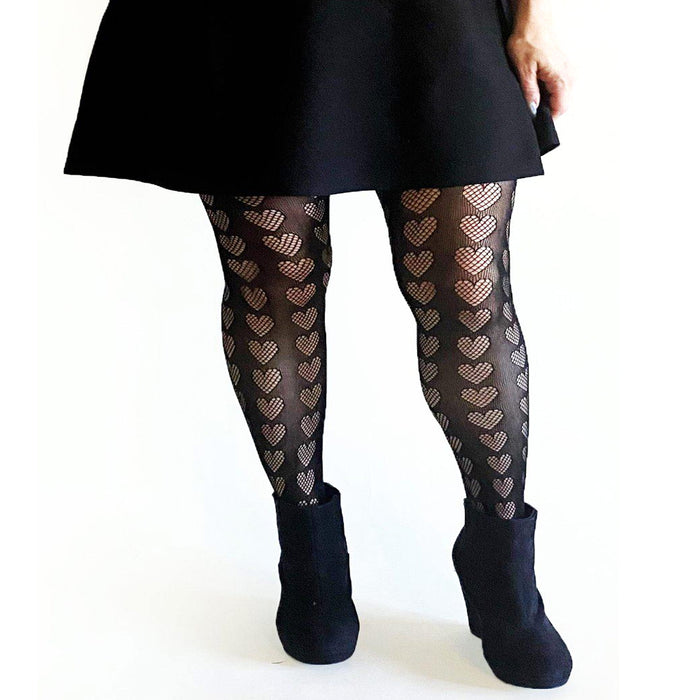 Black Heart Fishnet Stocking Queen Size Lingerie Mesh Sexy Stretch Bodysuit Plus