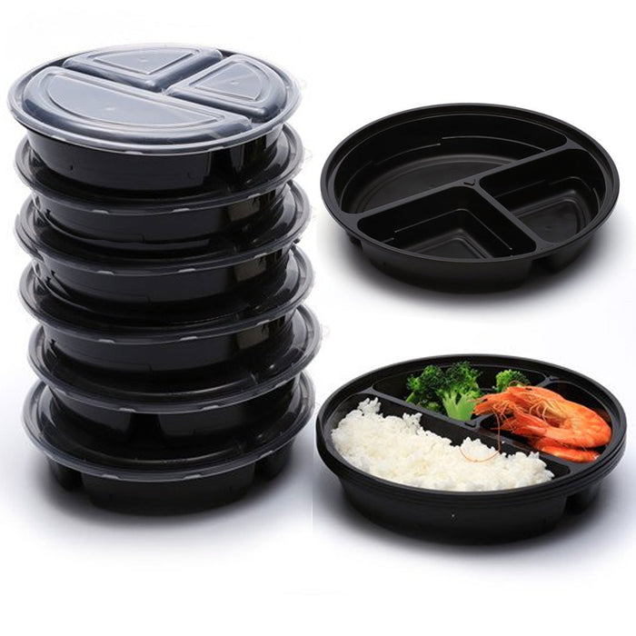 6 Meal Prep Food Storage Containers 3 Section Divided Plates W/ Lids Cover Lunch