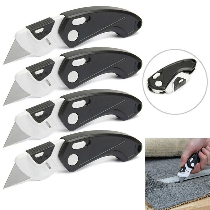 4 Pc Folding Utility Knife Box Cutter Pocket Knives Replace Blades Cutting Tool