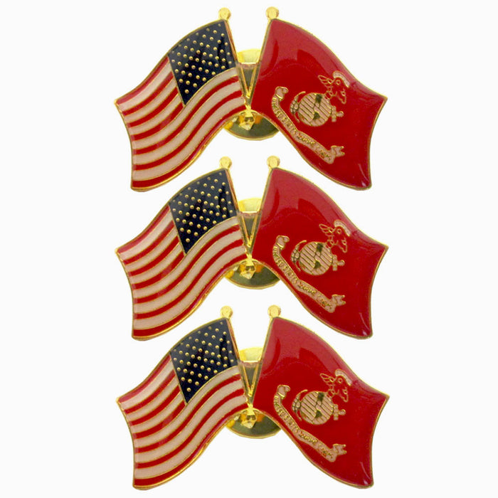 3 Pc Marine Corps American Crossed Flags Lapel Pin Military Veteran US Flag Pins