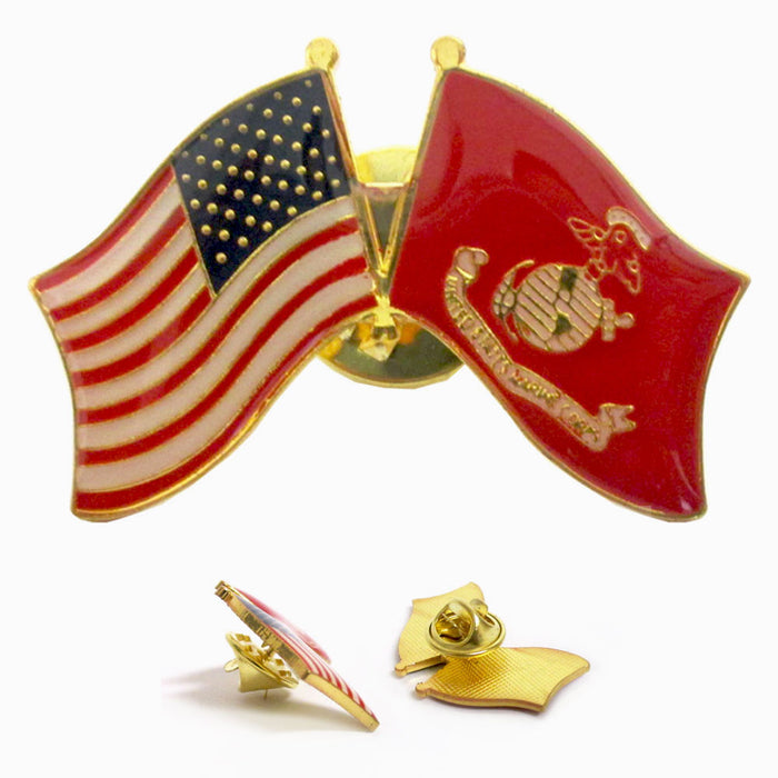 1 Pc Marine Corps American Crossed Flags Lapel Pin US Flag Military Veteran USMC