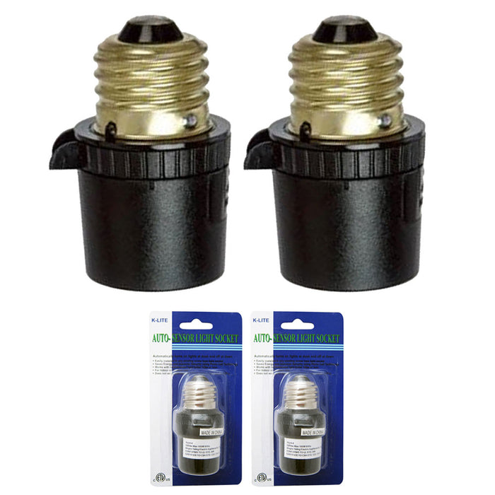 2 Pack Auto Sensor Dusk To Dawn Photocell Light Control Screw In Bulb Socket Blk