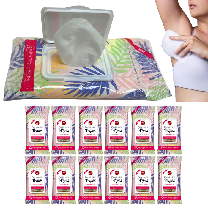 360ct Deodorant Wipes Underarm Cloths 24 Hour Odor Control Aluminum Free 12pack