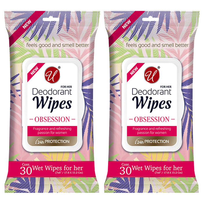 2 Packs Women's Deodorant Wipes Refreshing Moist Body Cleaning Fresh Scent 60 Ct