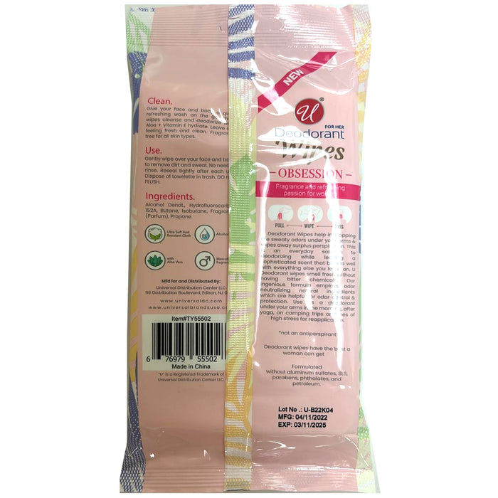 4 Packs Women's Deodorant Wipes Travel Cleansing Cloths Moist Clean Scent 120 Ct