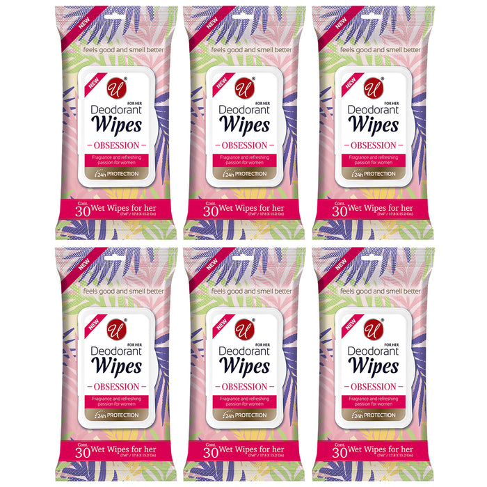 180Ct Women Deodorant Wipes Daily Feminine Cloths Body Face Removes Odor 6 Pack