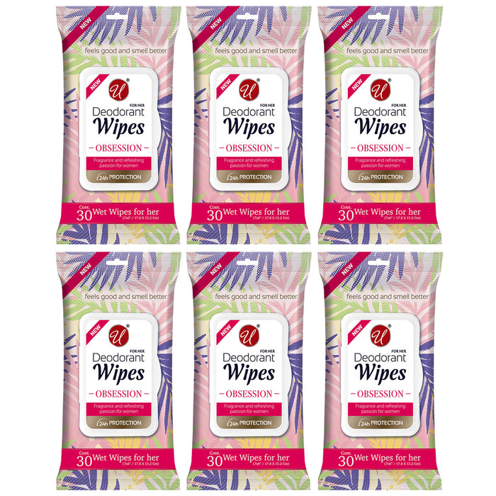 180Ct Women Deodorant Wipes Daily Feminine Cloths Body Face Removes Odor 6 Pack