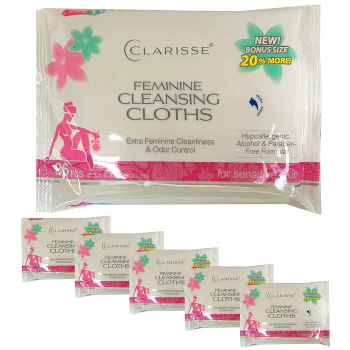 6 Pk Feminine Wipes Cleansing Cloths Women's Wet Moist Towelette Odor Control