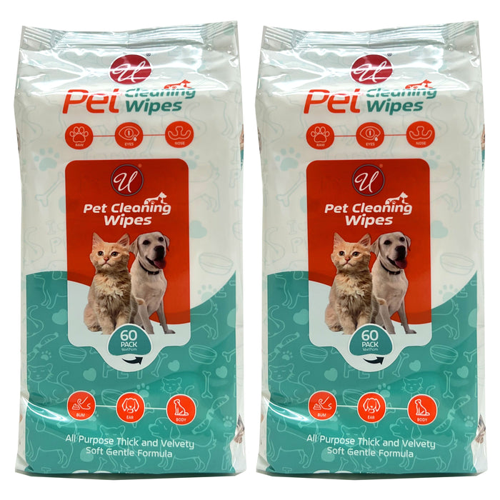 2 Pk Dog Grooming Wipes Deodorize Hypoallergenic Pet Cat Cleaning Dry Bath 120ct