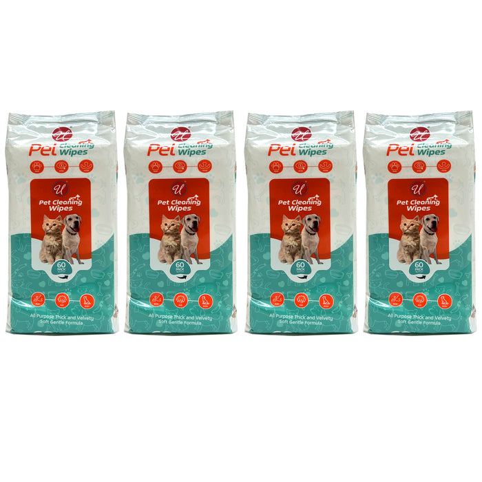 4 Pk Pet Cleaning Wipes Dog Cat Grooming Deodorize Hypoallergenic Dry Bath 240ct