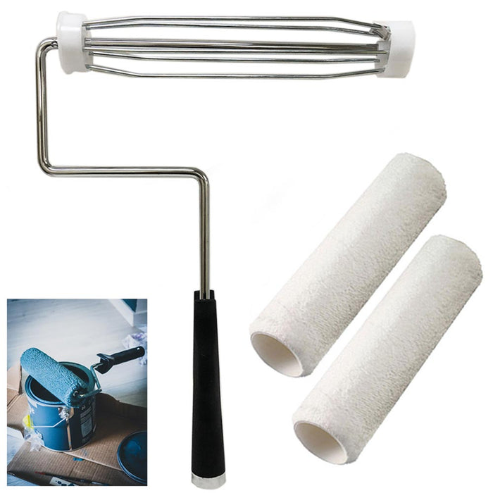 Paint Roller Frame Set 9" Covers Refills Metal Painting Roller Handle Heavy Duty