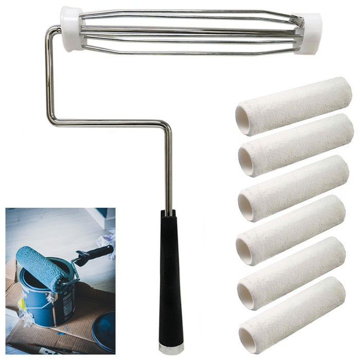 7PC Paint Roller Frame Kit Metal Brush 9" Painting Covers Refills Replacement