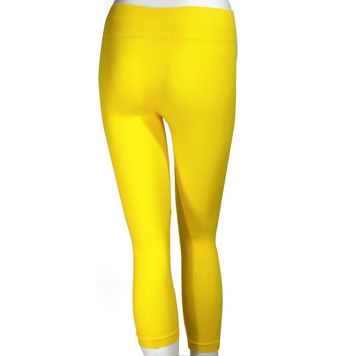 Womens Capri Length Seamless Lightweight Stretch Soft Leggings Tight Yellow