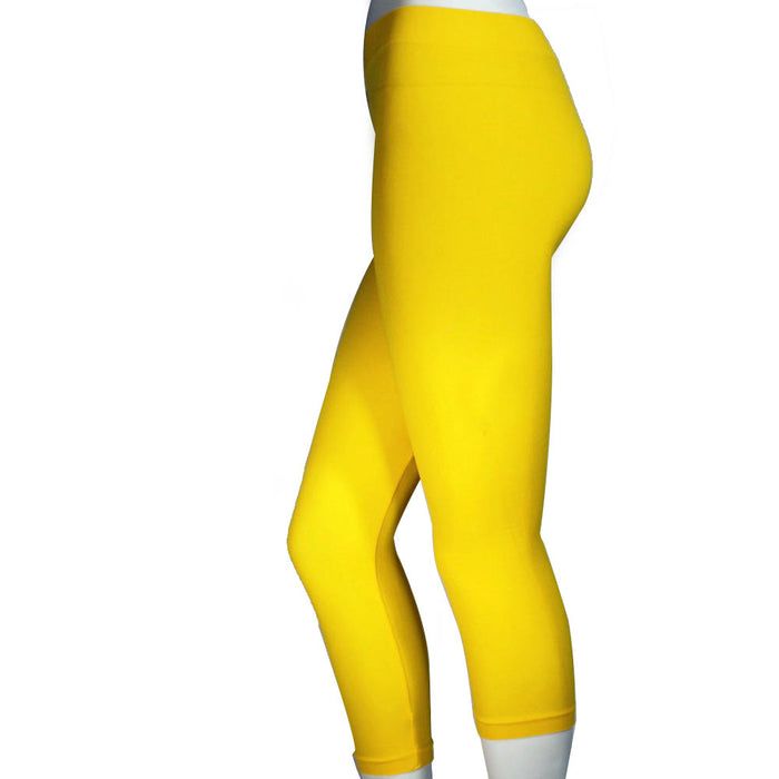 Womens Capri Length Seamless Lightweight Stretch Soft Leggings Tight Yellow