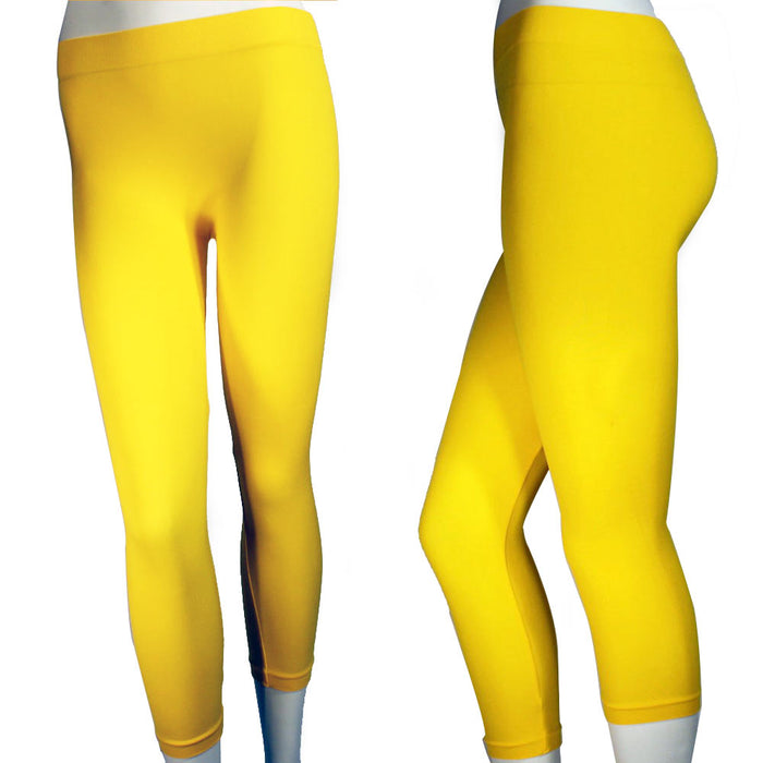 Womens Capri Length Seamless Lightweight Stretch Soft Leggings Tight Yellow