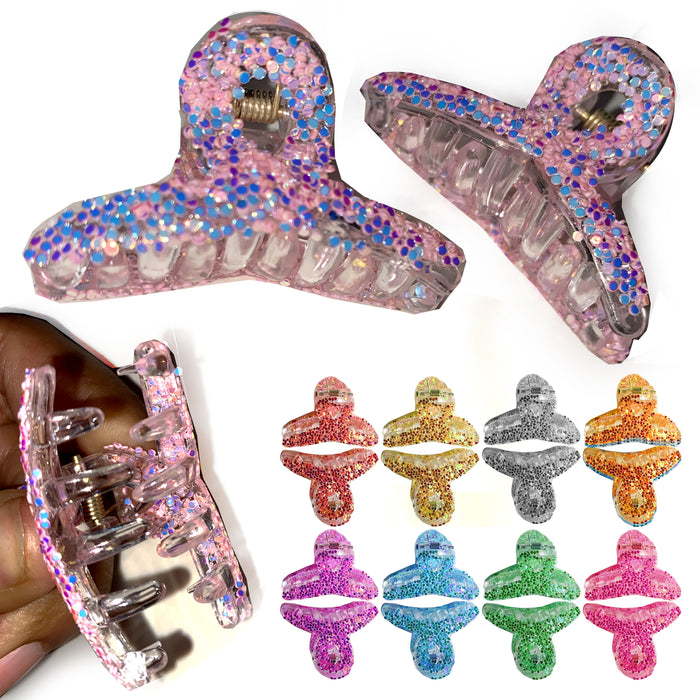 12 Pc Girls Mini Hair Clips Jaw Clamps Claw Glitter Hairpin Barrettes Multicolor