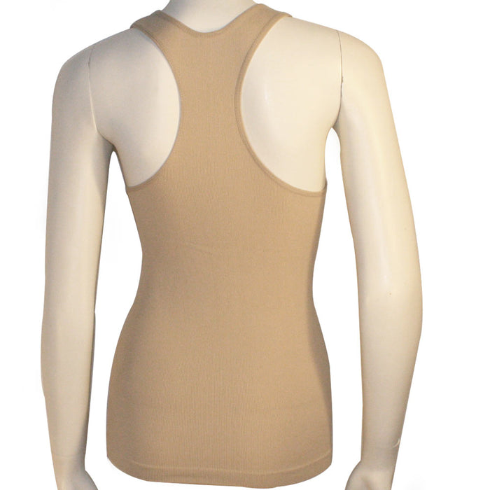 Womens Ribbed Knit Racerback Sleeveless Fitted Basic Work Out Tank Top Shirt Tan