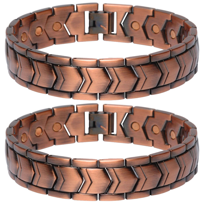 2 Pc Men Healing Magnetic Solid Copper Link Bracelet Arthritis Pain Relief Gift