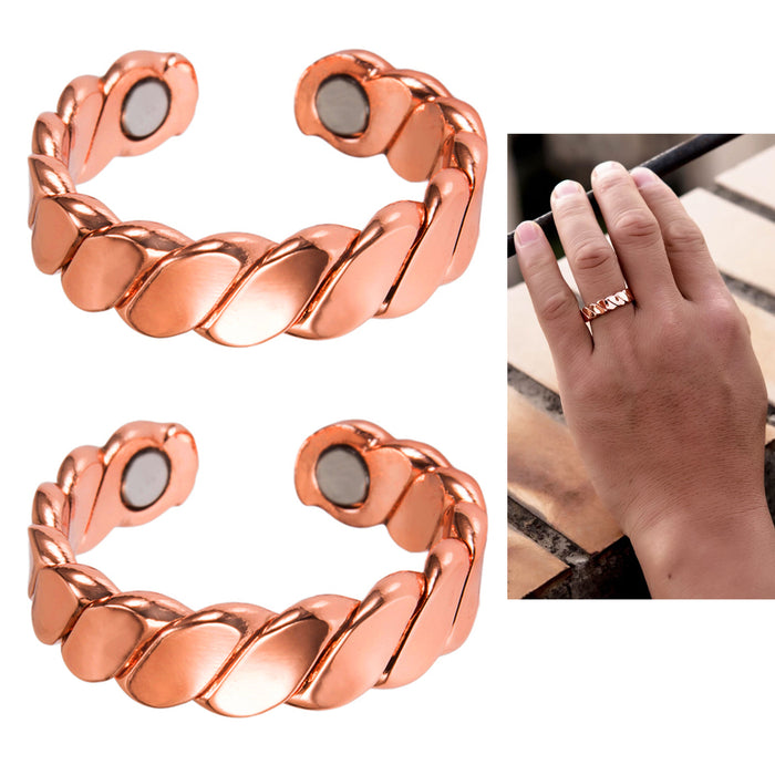 2 Healing Magnetic Pure Solid Copper Ring Adjustable Arthritis Joint Pain Relief