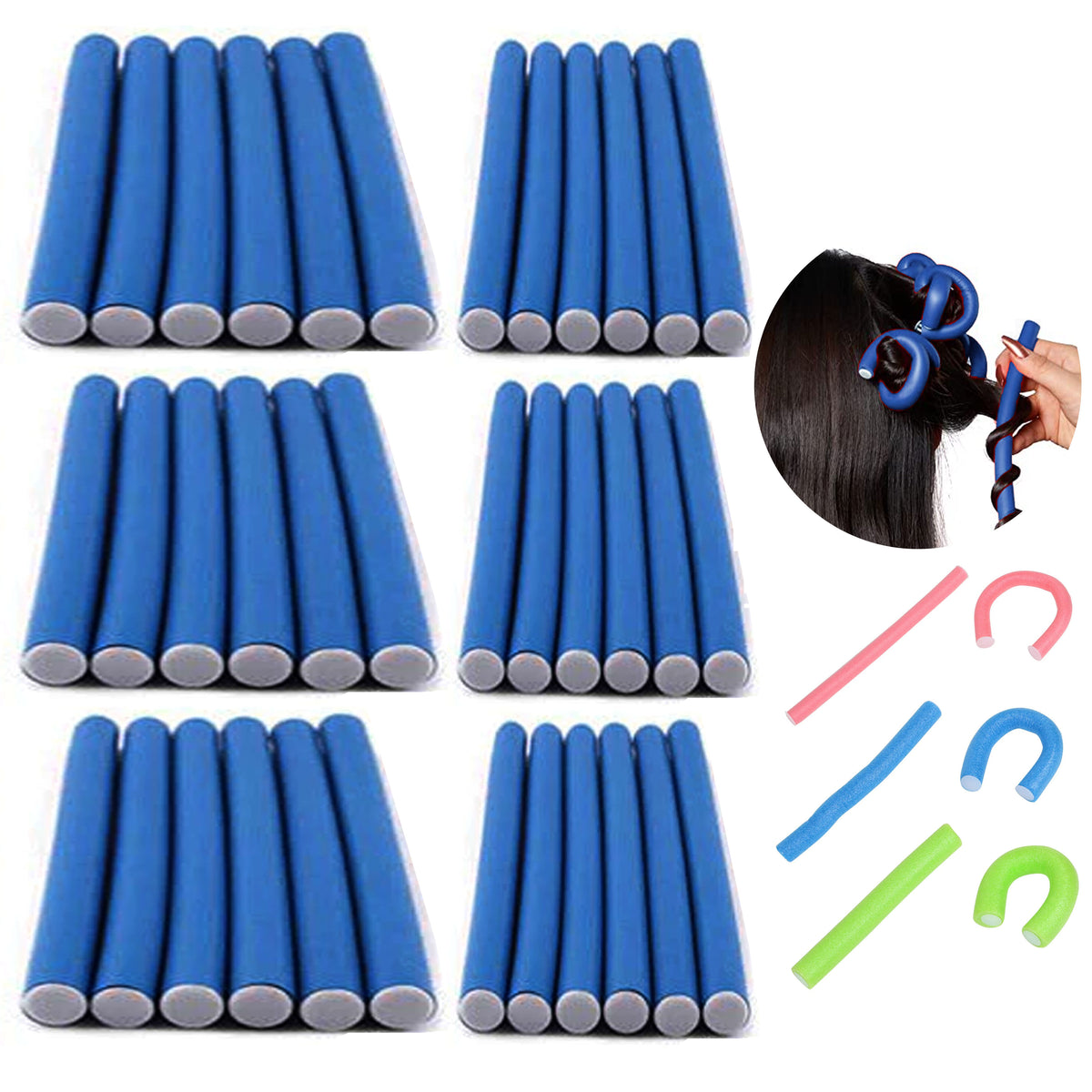 72 Salon Soft Foam Cushion Hair Rollers Flexi Rods Bendy Curling Styli
