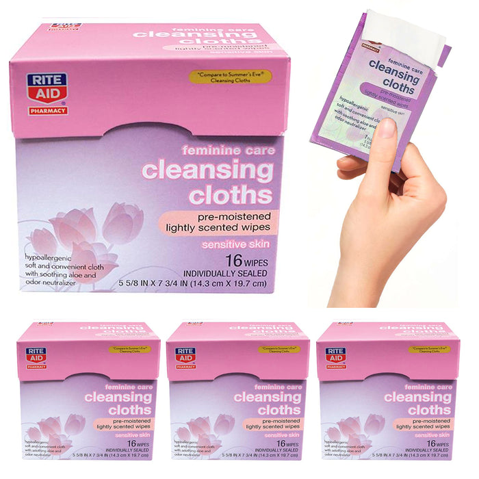 64 Ct Sensitive Gentle Feminine Wipes Cloths Soft Cleansing Individually Wrapped