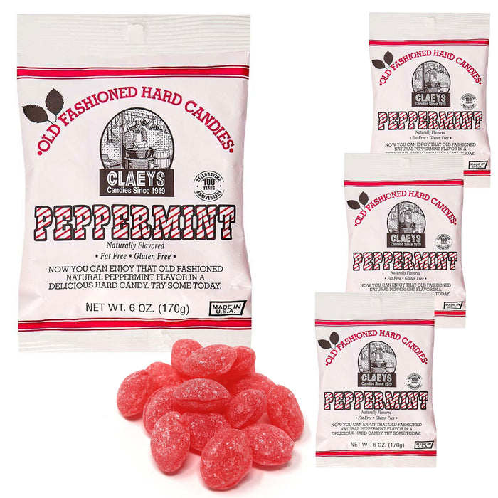 4 Bags Claeys Hard Peppermint Candies Mints Candy Drops Natural Fat Free 6oz