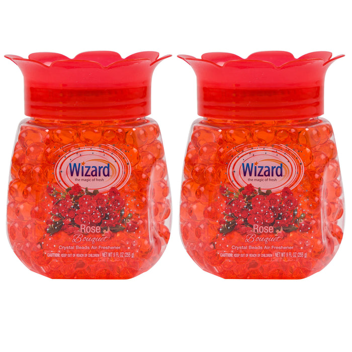2 Wizard Odor Eliminator Rose Bouquet Scent Crystal Beads Air Freshener Home 9oz