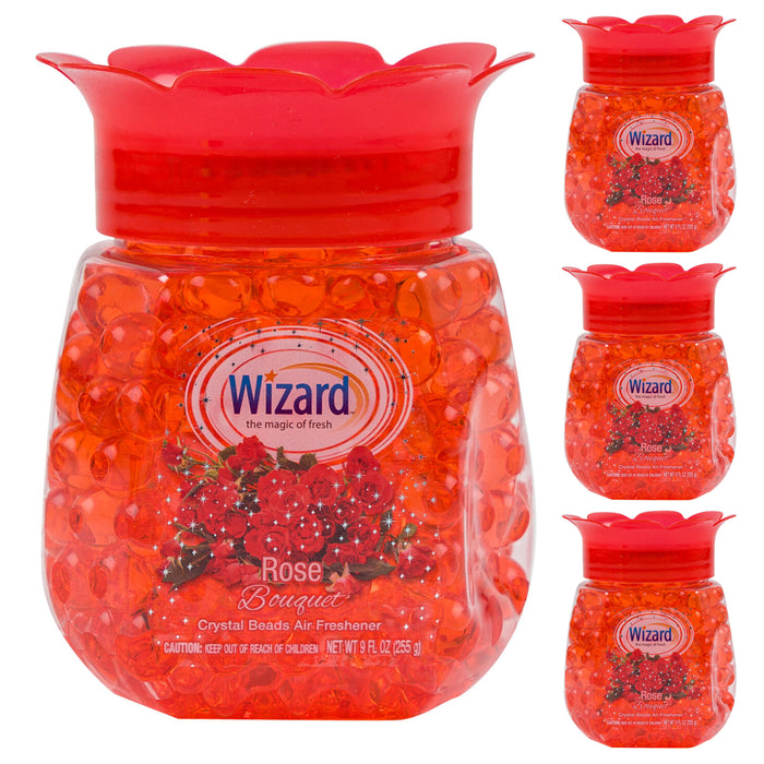 4 Pc Wizard Air Freshener Rose Bouquet Scent Crystal Gel Beads Home Bathroom 9oz
