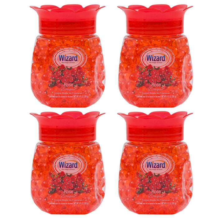 4 Pc Wizard Air Freshener Rose Bouquet Scent Crystal Gel Beads Home Bathroom 9oz