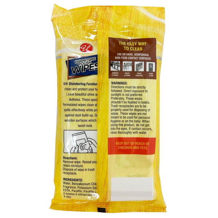 4Pk Furniture Polishing Wipes Wood Chair Table Chair Cleans Protects Lemon Scent