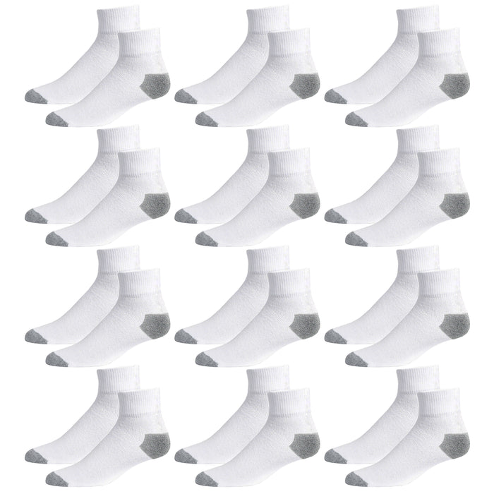 12 Pairs Men's Classic Cotton Sports Socks Ankle Quarter White Grey Crew 10-13