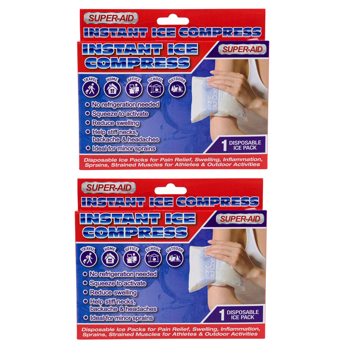 2 Pk Instant Ice Pack Cold Compress Disposable Injuries Sprain Swelling Therapy