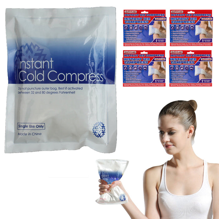 4 Pk First Aid Instant Cold Compress Ice Pack Disposable Injury Sprain Swelling