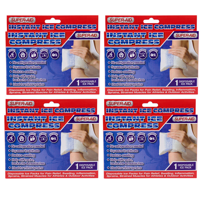 4 Pack Instant Ice Packs Disposable Cold Compress for Sprains Swelling Relief